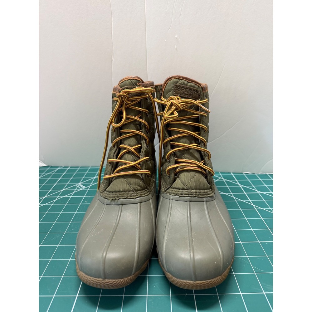 Sperry Avenue Duck Boots Mens 8.5 Olive Green Quilted Waterproof STS23073